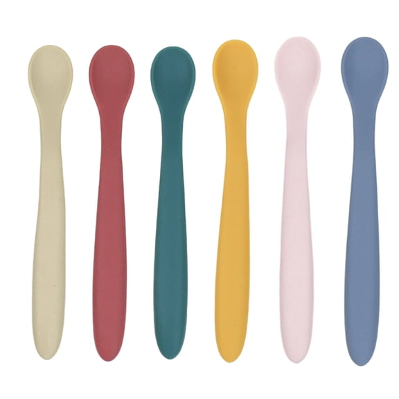 FACEGA 6Pcs Silicone Feeding Spoons,Baby-Friendly Training Spoon,Spoon Head Baby Utensils Feeding Supplies,Multicolor