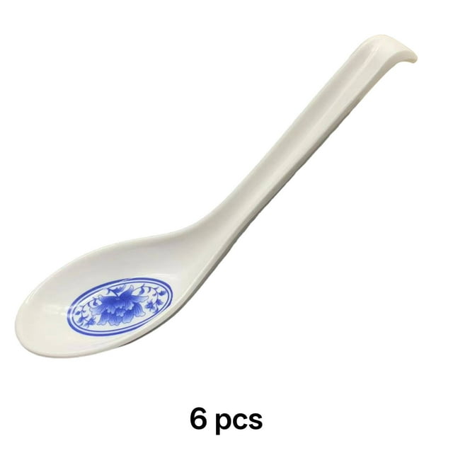 FACEGA 6Pcs Soup Spoons Reusable Ladle Spoon Elegant Practical Asian Soup Spoon,White Blue