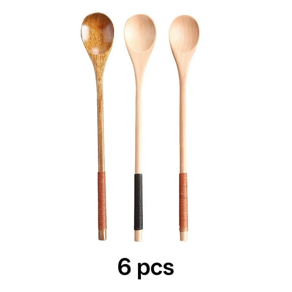FACEGA 6Pcs Soup Spoons Wooden Spoons Teaspoons,Brown8