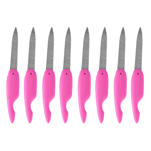 FACEGA 8 Pcs Nail File,Double-Sided and Rust-Resistant Stainless Steel Metal Nail File,Ergonomic and Non-Slip Grip Nail Buffer,Rose Red