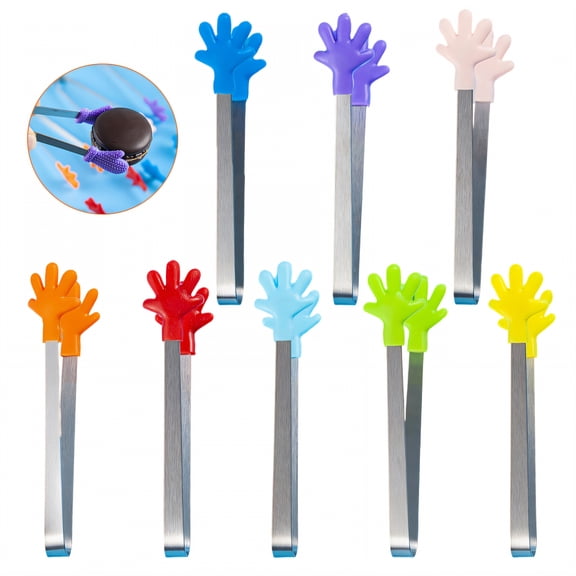FACEGA 8Pcs Metal Tongs,Hand Shape Stainless Steel Grilling Tongs,U Shape Handle 5.7" Kitchen Tongs for Cooking,For Pick Up, Sugar Cubes, Milk Balls,Mix9,for BBQ,Salad,Ice,Serving,Buffet