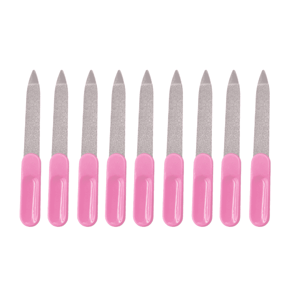FACEGA 9 Pcs Nail Buffer,Stainless Steel and Plastic Handle Metal Nail File,Portable and Efficient Filing Emery Boards for Nails,Rose Red