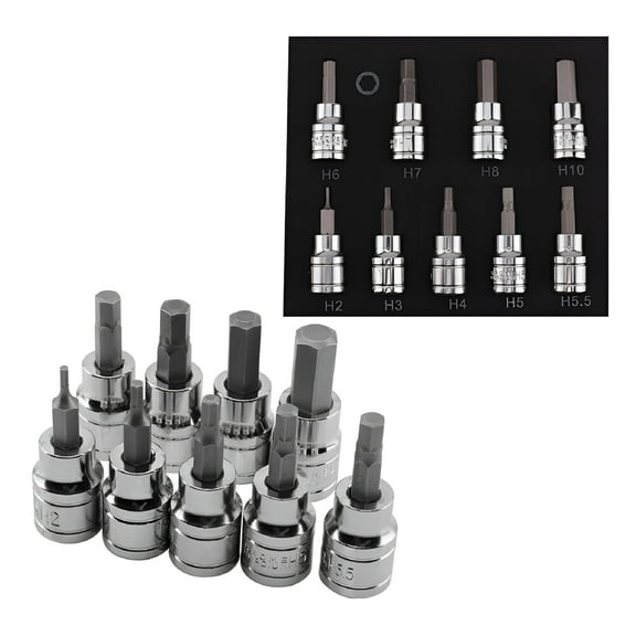 FACEGA 9Pcs Metric Hex Bit Socket Set 3/8 Inch Drive, Chrome Vanadium Allen Key Sockets 2-10mm, Impact Rated Drill Adapters for Mechanics and Automotive Repair