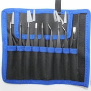 FACEGA 9Pcs Tweezers,Anti-Static Design Tweezer for Men,Canvas Storage Pouch Long Tweezers for Beauty Maintenance,Style1