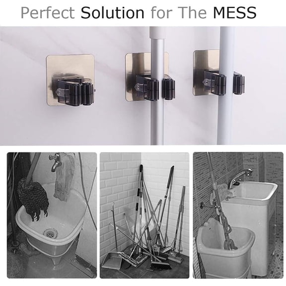 Amerteer Wall Mounted Mop Holder, Black, 4 Count