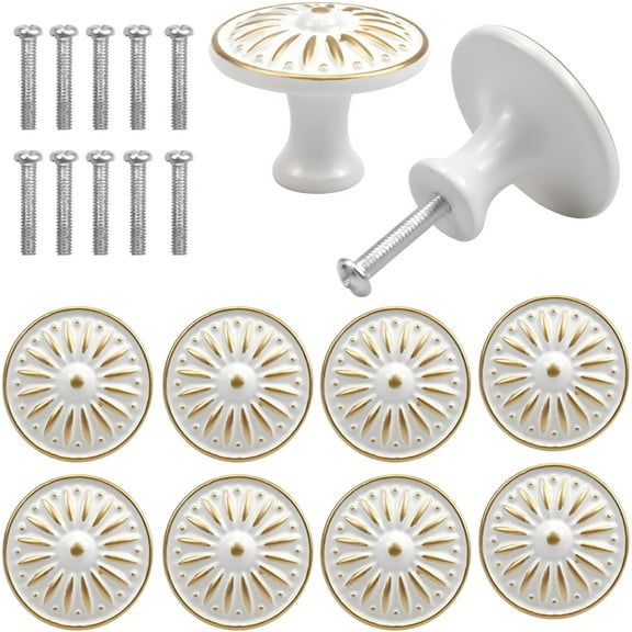 FACEGA Antique White Drawer Knobs,35MM Round Cabinet Handles,Set of 10,Perfect for Furniture,Kitchen,Cupboards & Kids' Rooms