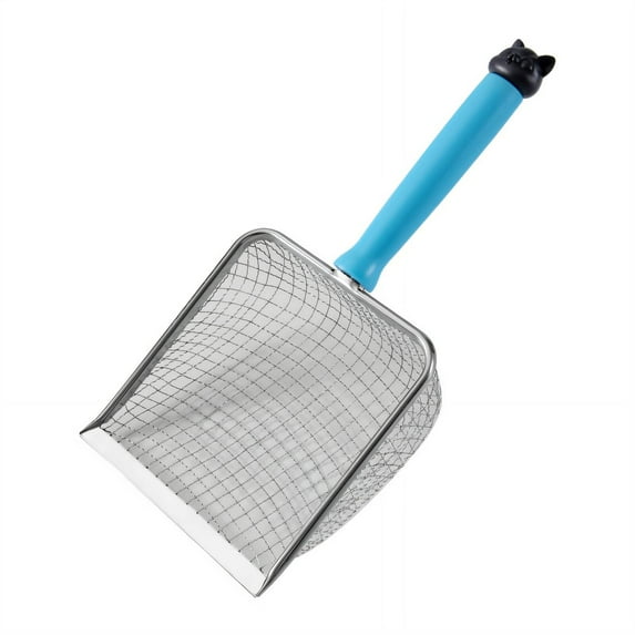 FACEGA Cat Litter Scoop Rust-Resistant Stainless Steel Mesh Cat Litter Scooper Cute Cat Head Handle Design Kitty Litter Box White