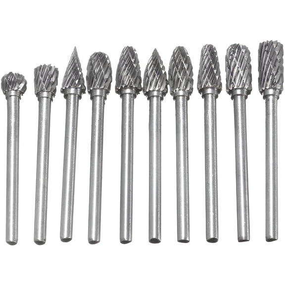 FACEGA Cone Shape Die Grinder Bits Carbide Rotary Burrs Set Silver 10Pcs 2.0X0.24X0.24in
