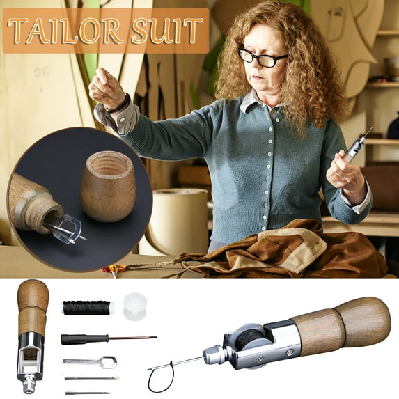 FACEGA DIY Leather Sewing Machine for Hobby Tailoring and Upholstery Repair with Steel Construction and Wooden Handle,Featuring Convenient Storage,Rustproof Needle Waxed Thread