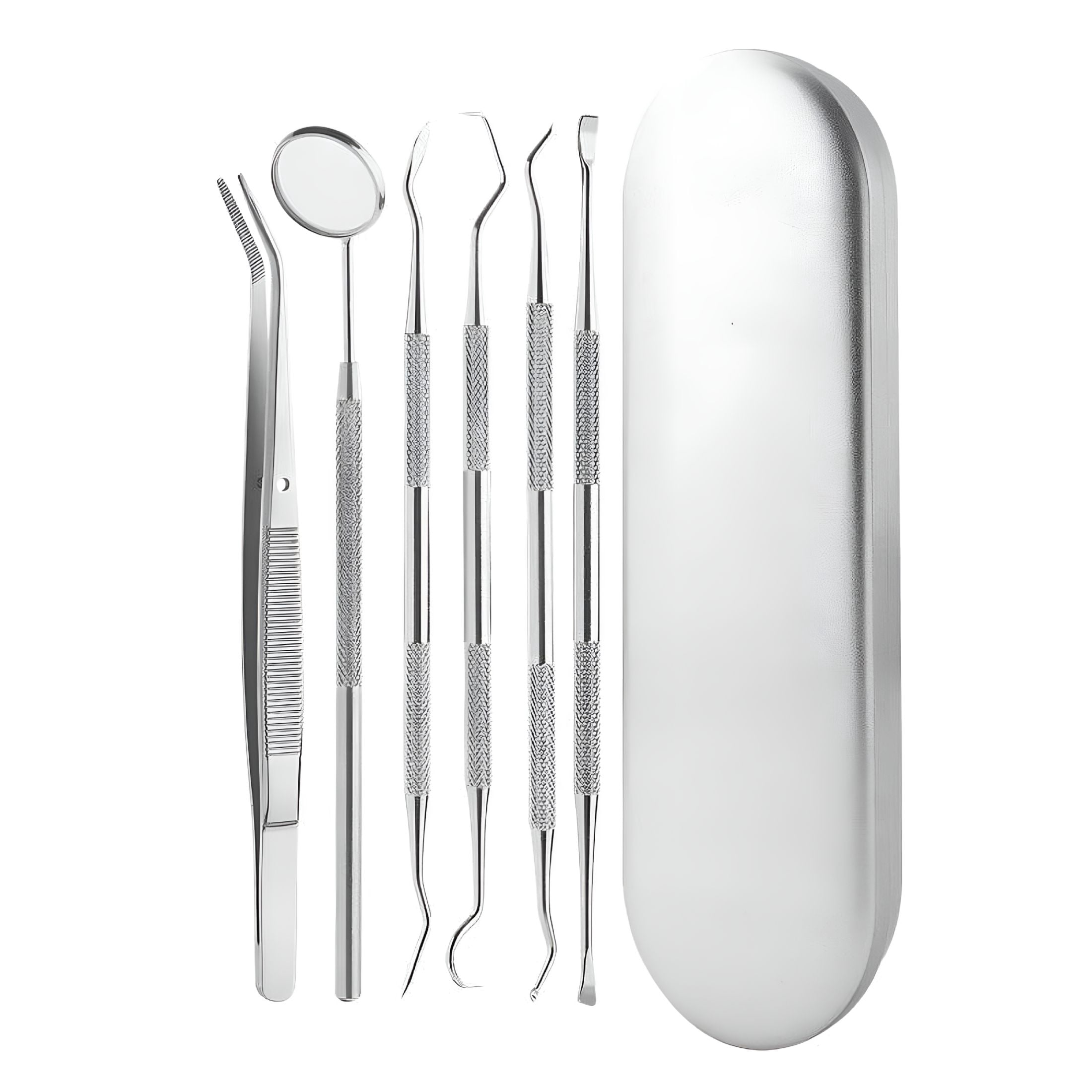 FACEGA Dental Tools Stainless Steel Teeth Cleaning Hygiene Mirror Oral Health Kit Tooth Cleaning Inspection Tartar Cleaner,Silver 6 Pieces Set