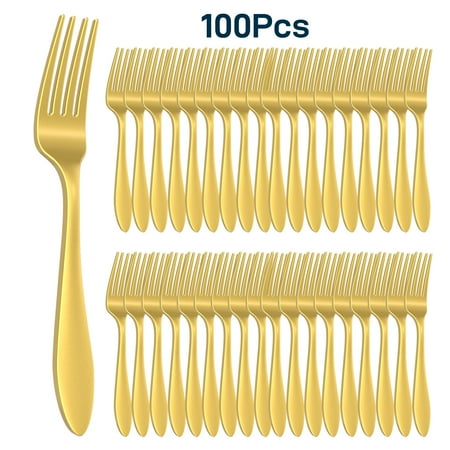 FACEGA Disposable Forks, Pack of 100 Gold Plastic Forks for Birthday, Wedding, Halloween, Thanksgiving Days, Christmas Parties, Indoor & Outdoor Party Supplies