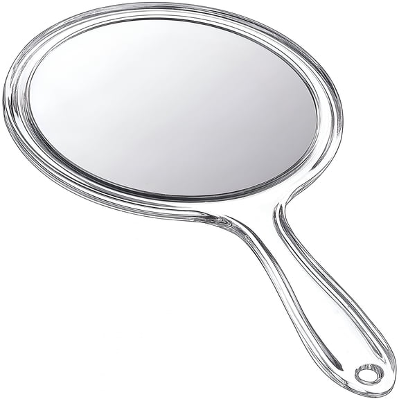 BPPEG Double-Sided Handheld Mirror 1X/2X with Handle Transparent Rounded Shape