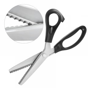 FACEGA Ergonomic Triangular Serrated Scissors for Fabric,Leather,Paper - Stainless Steel Blades with Comfort Grip Handles - Ideal for Decorative Cutting and Domestic Use (23.5cm,Black)