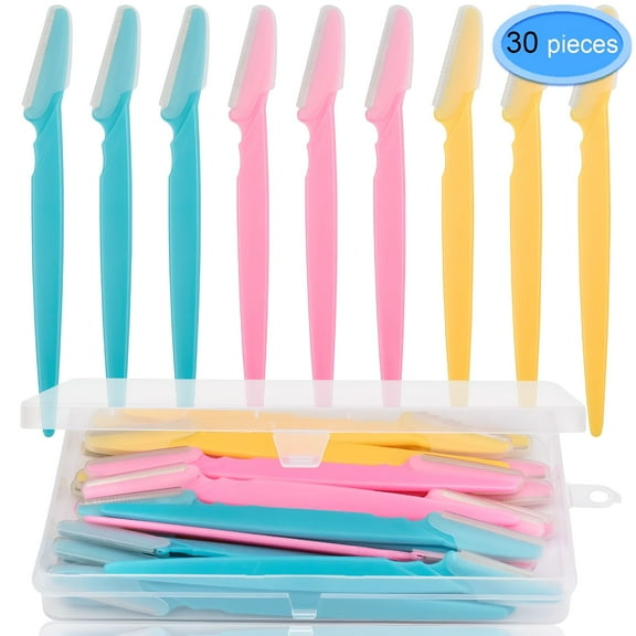 FACEGA Facial Razors for Women 30 Pieces,Eyebrow Razor Trimmer Shaper Shaver with Precision Cover for Men Girls,with Box Package,3 Colors