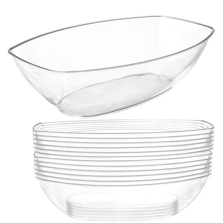 VeZee's Clear 80oz Oval Shaped Disposable Plastic Serving Luau Bowls to serve Salad, Snack and Food in Elegant Parties, Hotel & Restaurant. 2Ct