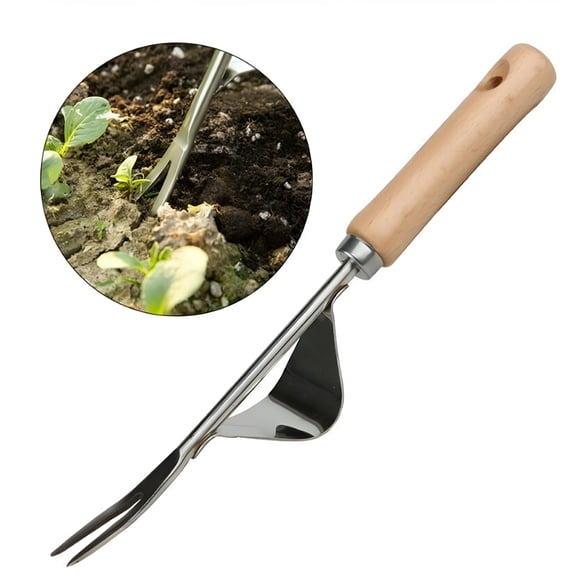 FACEGA Garden Hand Weeding Fork,Stainless Steel Manual Weed Puller Wood Handle Grubber,Trimming Cultivating Gadgets Agricultural Tool Gifts for Women and Men