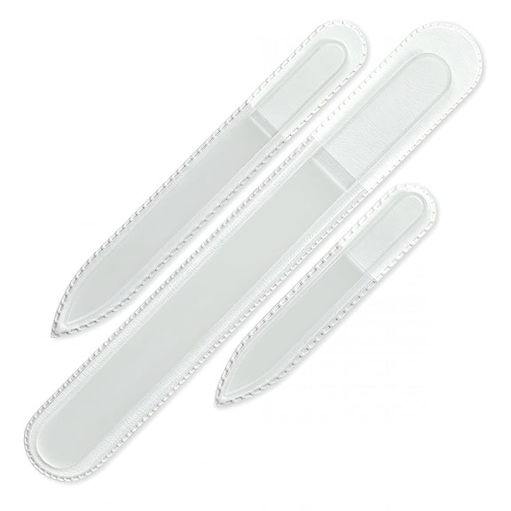 EXLEAF Gift Set, 3 Glass Nail Files, Crystal, Double-Sided, Natural Nails, Washable, Etched Design