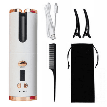FACEGA Hair Curlers Automatic Cordless Hair Curlers with Adjustable Temps & Timers USB Charger Portable Rotating Curling Wand White