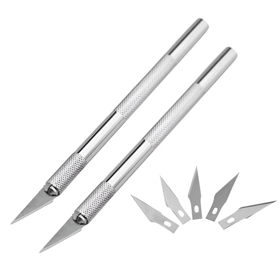 FACEGA Knife Set Solid Metal Pen Knife Small Carving Craft Utility Knife Kit for DIY Art Work Cutting Tool Including 2-Pack Handles and Spare Replacement Blades