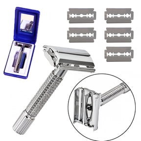FACEGA Mens Traditional Classic Double Edge Chrome Shaving Safety Razor + 5 Blades
