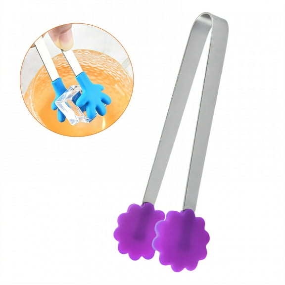 FACEGA Metal Tongs,Flower Shape Stainless Steel Kitchen Tongs,U-Shaped Handle 5" Tongs for Cooking,For Pick Up, Sugar Cubes, Milk Balls,Purple