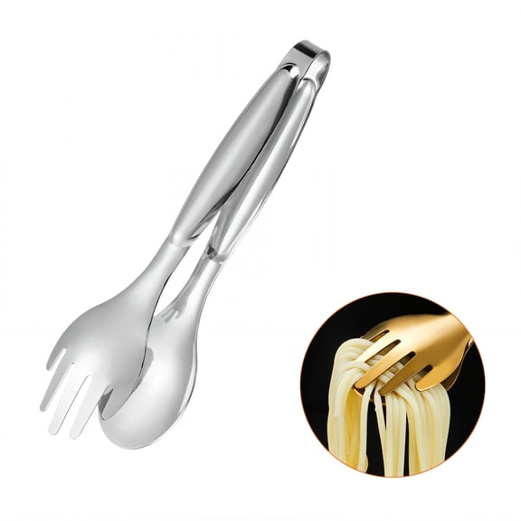 FACEGA Metal Tongs,Fork and Spoon Clip Head 304 Stainless Steel Metal Tongs for Cooking,U Frame Handle 7.8" Serving Tongs,For Bbq, Buffet, Bartending,Silver