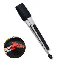 FACEGA Metal Tongs,Square Silicone Tong Tip Stainless Steel Bbq Tongs,Locking Ring 10" Cooking Tongs,For Baking, Picking Up Food, Picking Up Bread,Black