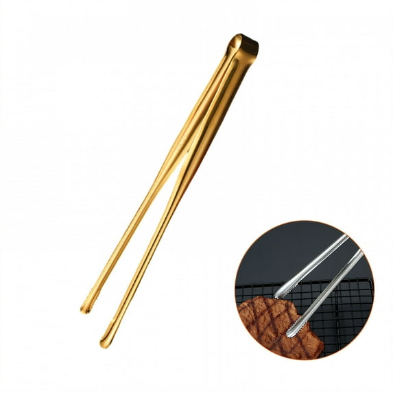 FACEGA Metal Tongs,Toothed Holding Tip 304 Stainless Steel Tongs for Serving Food,U Type Handle 9.5" Grill Tongs,For Bbq, Buffet, Bartending,Gold