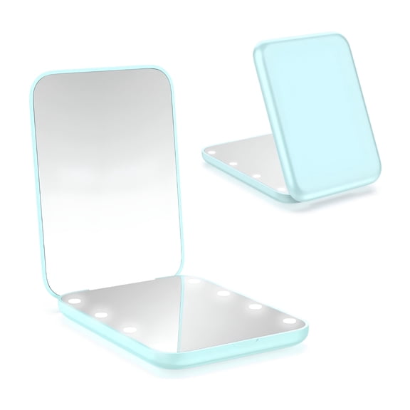 FACEGA Mini Pocket Mirror, LED Compact Mirror, 2X Magnification Foldable Portable Mirror Travel Makeup Mirror, Lighted Compact Mirror