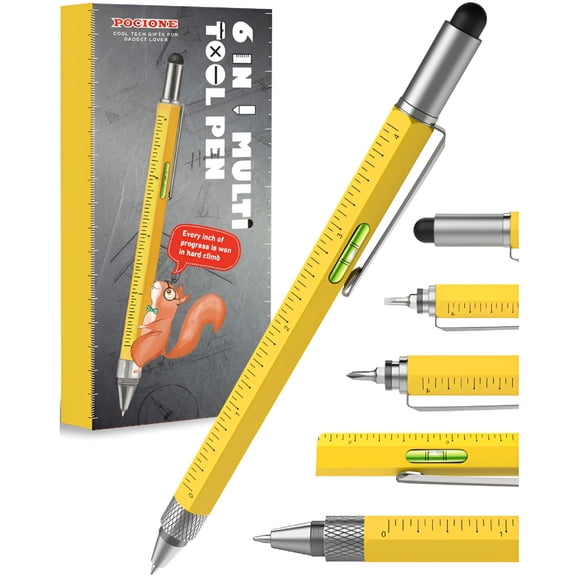FACEGA Multitool Pen for Men, Aluminum 7-in-1 Tool Pen with Screwdrivers, Level, Ruler, Stylus, Pocket Gadgets for DIY, Unique Stocking Stuffers for Dad, Husband, Birthday Gifts