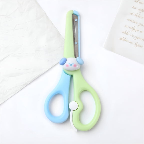 FACEGA Safety Scissors Blue Puppy Left Handed Scissor with Cap Blunt Tip Home Use Crafting Scissor Arts Cutting Paper Scissors