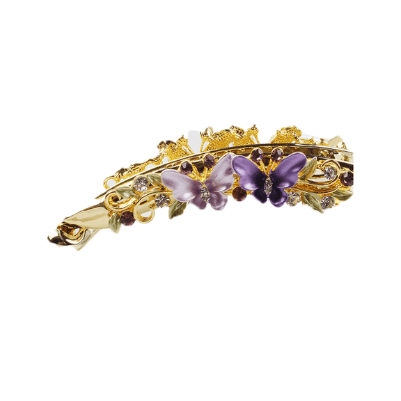 RAGUPEL Banana Clip,Copper Construction and Electroplated Finish Hair Clips for Thin Hair,Double Butterfly and Rhinestones Inlay Hair Gems,Purple