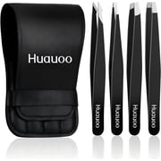 4 Pcs Tweezers Set, Stainless Steel Hair Removal Makeup Tool, Gift, Black