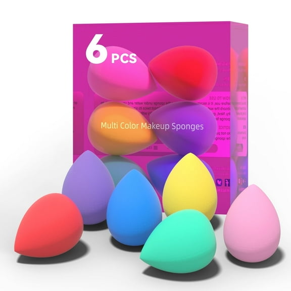 Huauoo 6 Pcs Makeup Sponges Set, Makeup Sponges for Foundation, Latex Free Beauty Sponges, Multiple Colors