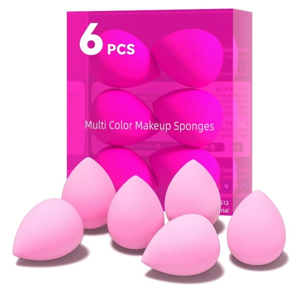 Huauoo 6 Pcs Makeup Sponges Set, Makeup Sponges for Foundation, Latex Free Beauty Sponges, Pink
