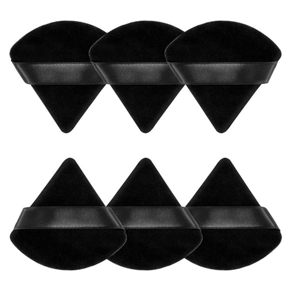 Huauoo 6 Pcs Triangle Velour Face Powder Puff Set with Case, Wet and Dry Use Beauty Makeup Tool