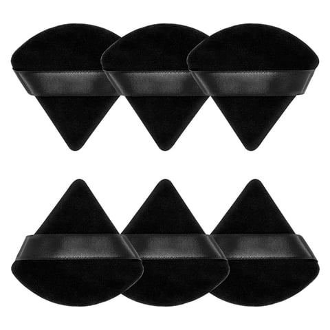 Huauoo 6 Pcs Triangle Velour Face Powder Puff Set with Case, Wet and Dry Use Beauty Makeup Tool