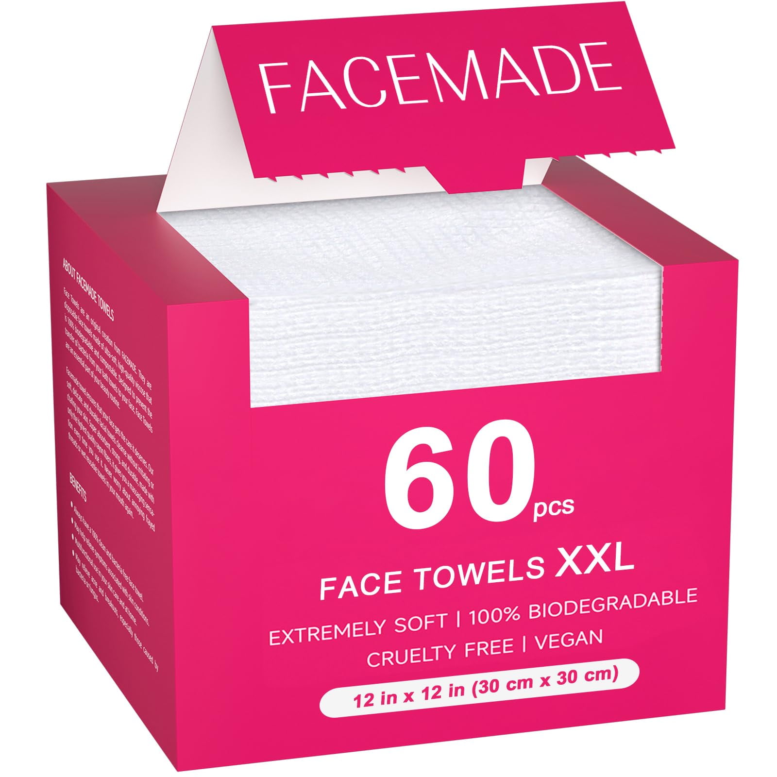 FACEMADE 60 Ct Disposable Face Towels XXL, Face Towelettes for Makeup