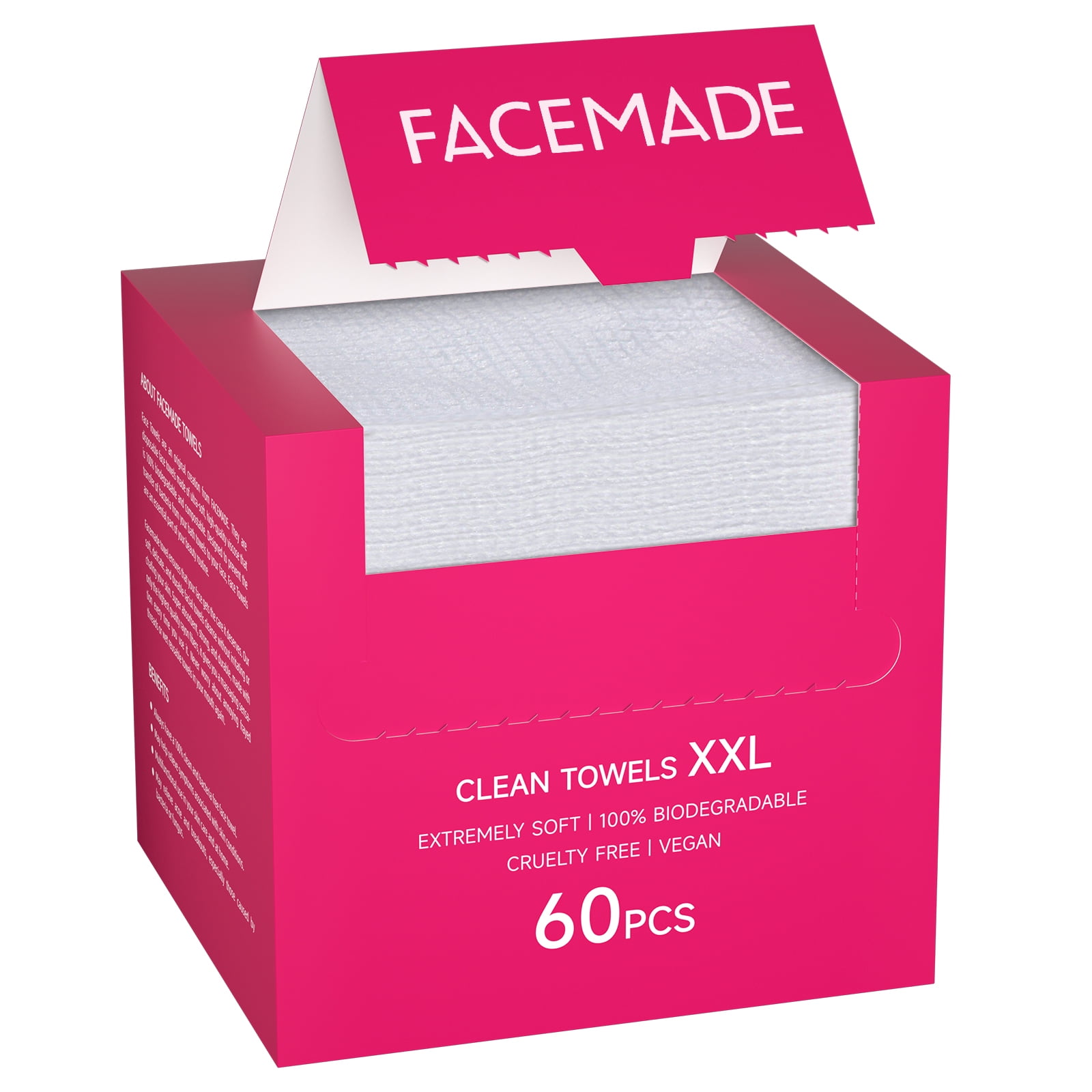 FACEMADE Extra Large Clean Towels, 11.5" x 11.1" Face Towelette, Makeup