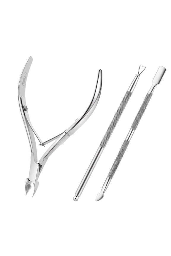3-Piece Stainless Steel Cuticle Nipper Kit with Full Jaw Nipper, Pusher & Remover, Silver