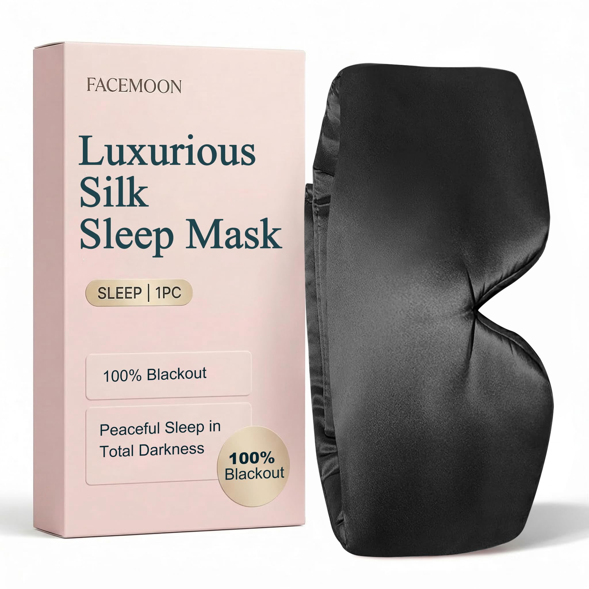 FACEMOON 100% Mulberry Silk Sleep Mask, Adjustable Strap, Light Blocking