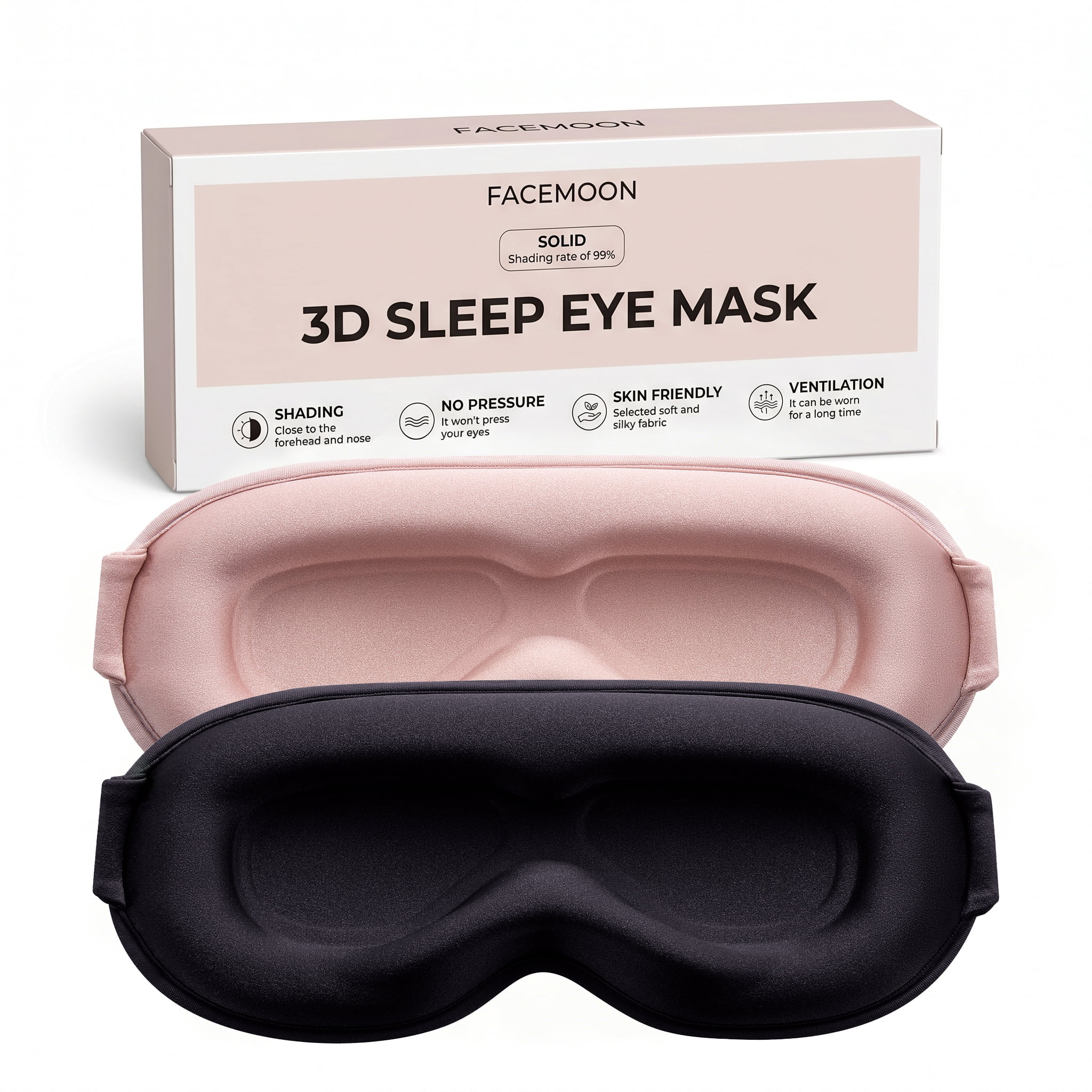 FACEMOON 2 Pack Adult Weighted Sleep Mask – Memory Foam Zero Pressure Design | 99% Light Blocking Comfort | Lash Extension Safe