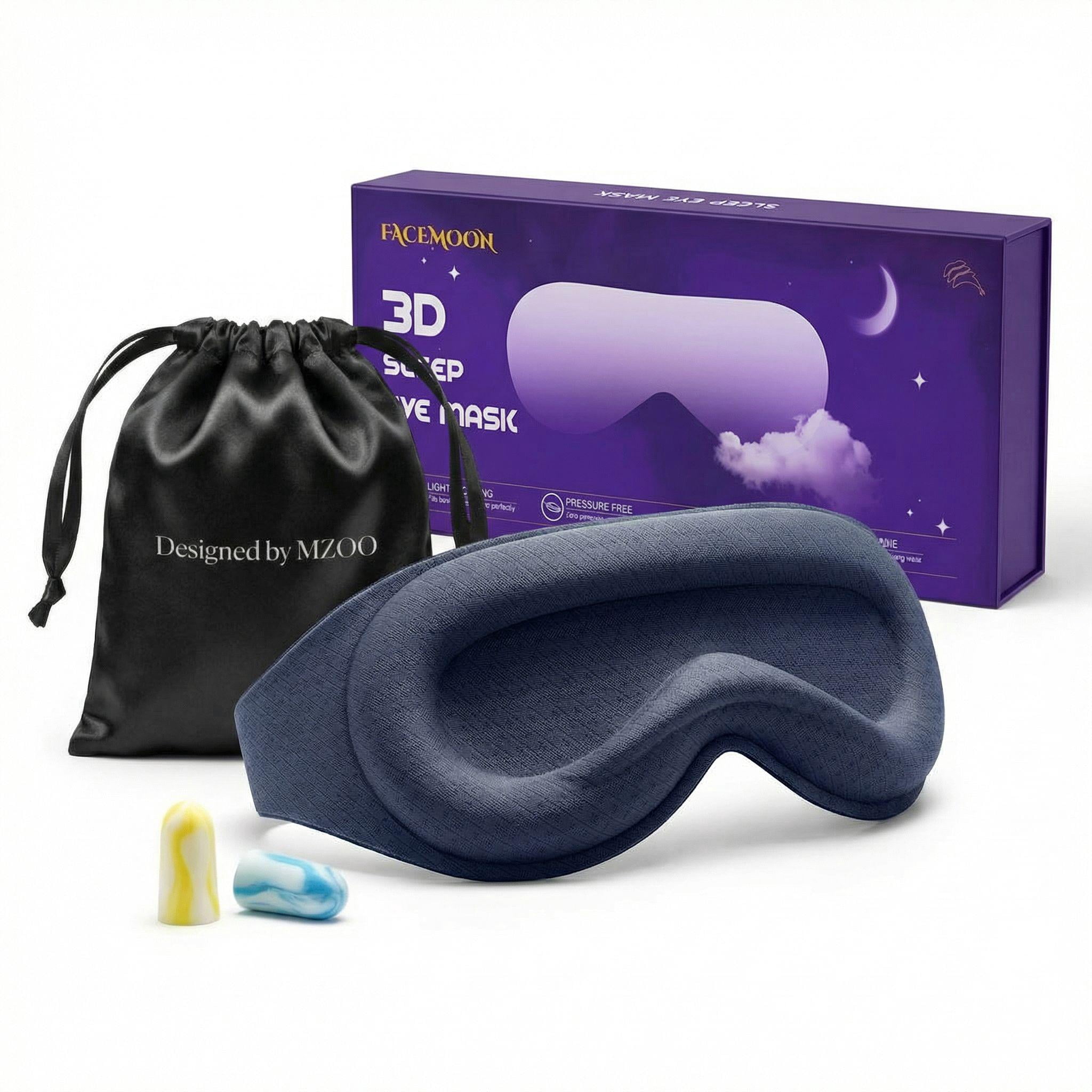 FACEMOON 3D Contoured Blackout Sleep Mask Weighted for Men and Women Calm Night's Sleep Soft Memory Foam Zero Eye Pressure Office Rest Black
