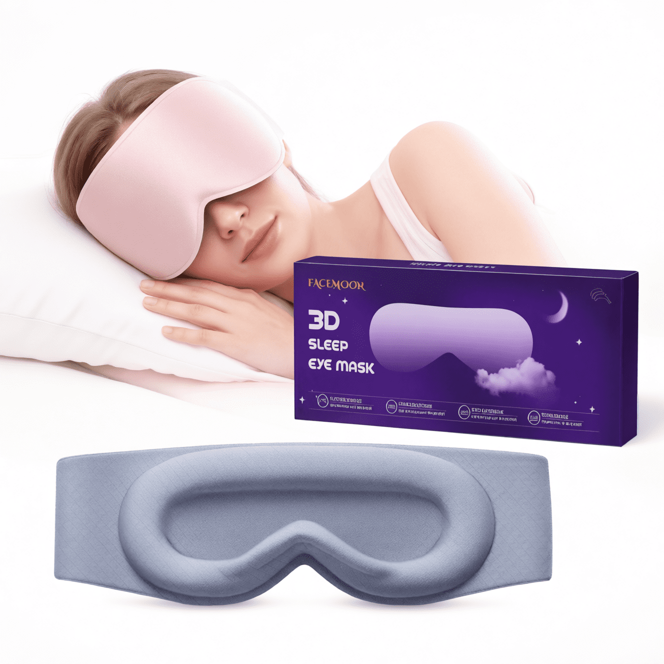 FACEMOON 3D Contoured Blackout Sleep Mask Weighted for Men and Women Calm Peaceful Sleep Soft Memory Foam Zero Eye Pressure Restful Relaxation Pink