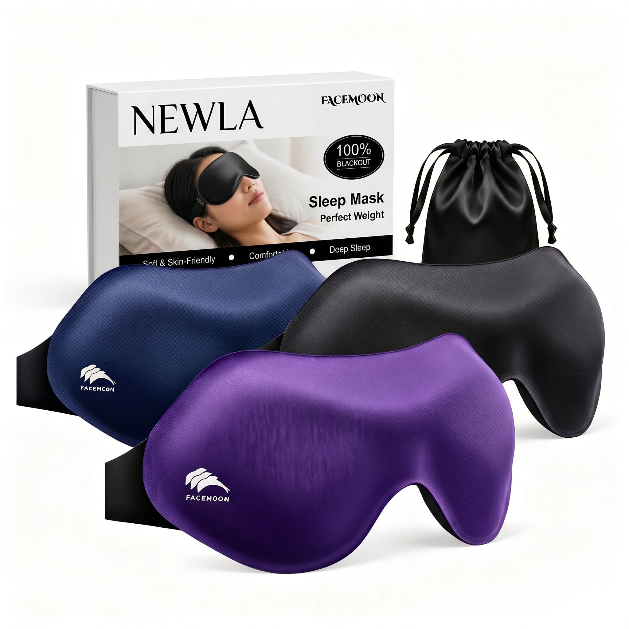 FACEMOON 3D Contoured Blackout Sleep Mask Weighted for Men and Women Peaceful Sleep Experience Soft Memory Foam Zero Eye Pressure Commute Rest Purple