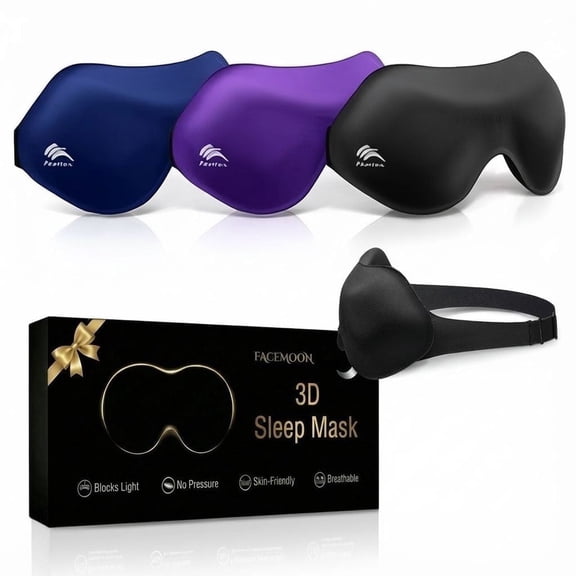 FACEMOON 3D Sleep Mask 3 Pack, Luxury Light Blocking | Adjustable Strap for Night Comfort & Travel Relaxation