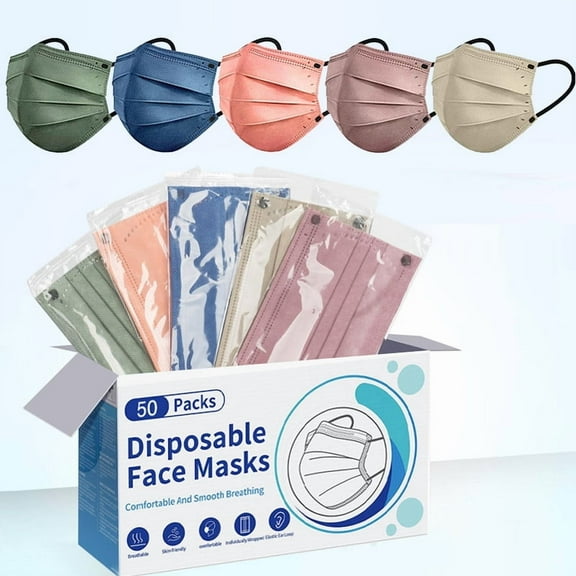 FACEMOON 50 Pack Disposable Face Masks, Individually Wrapped, Breathable & Skin-Friendly for Adults