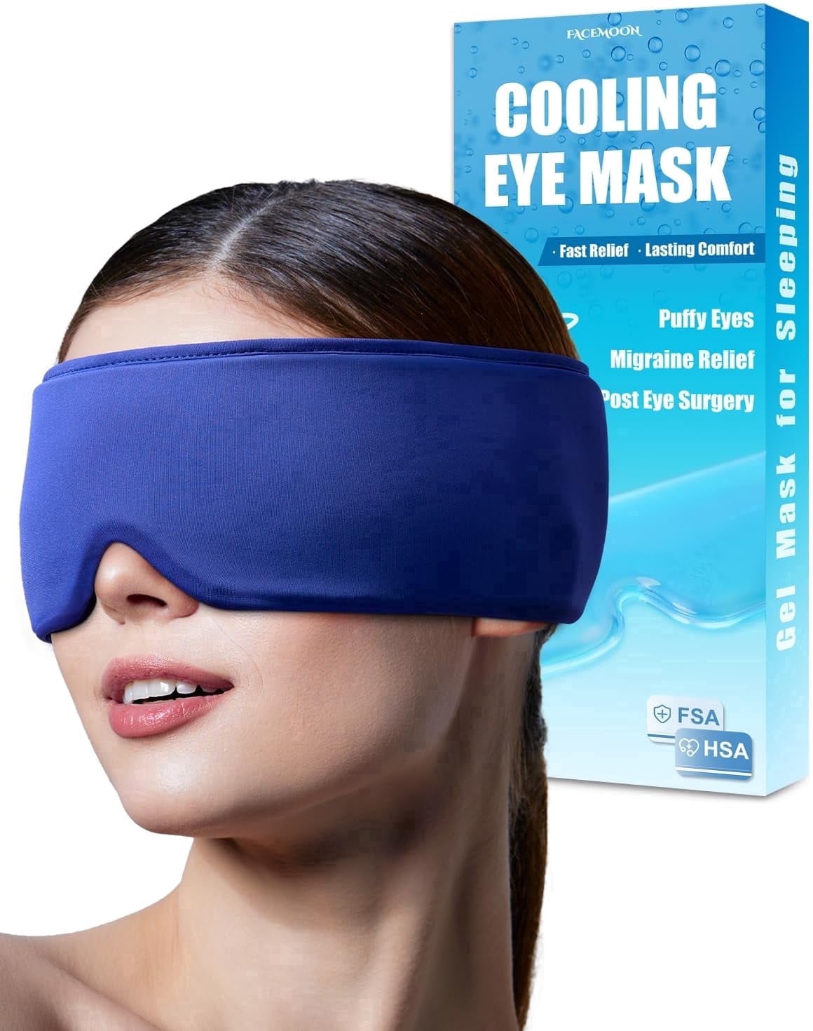 FACEMOON Adults Ice Silk Soft Comfort Gel Cooling Sleep Eye Mask for Tired Eyes, Puffy Eyes, Dark Circles with Storage Bag, Blue