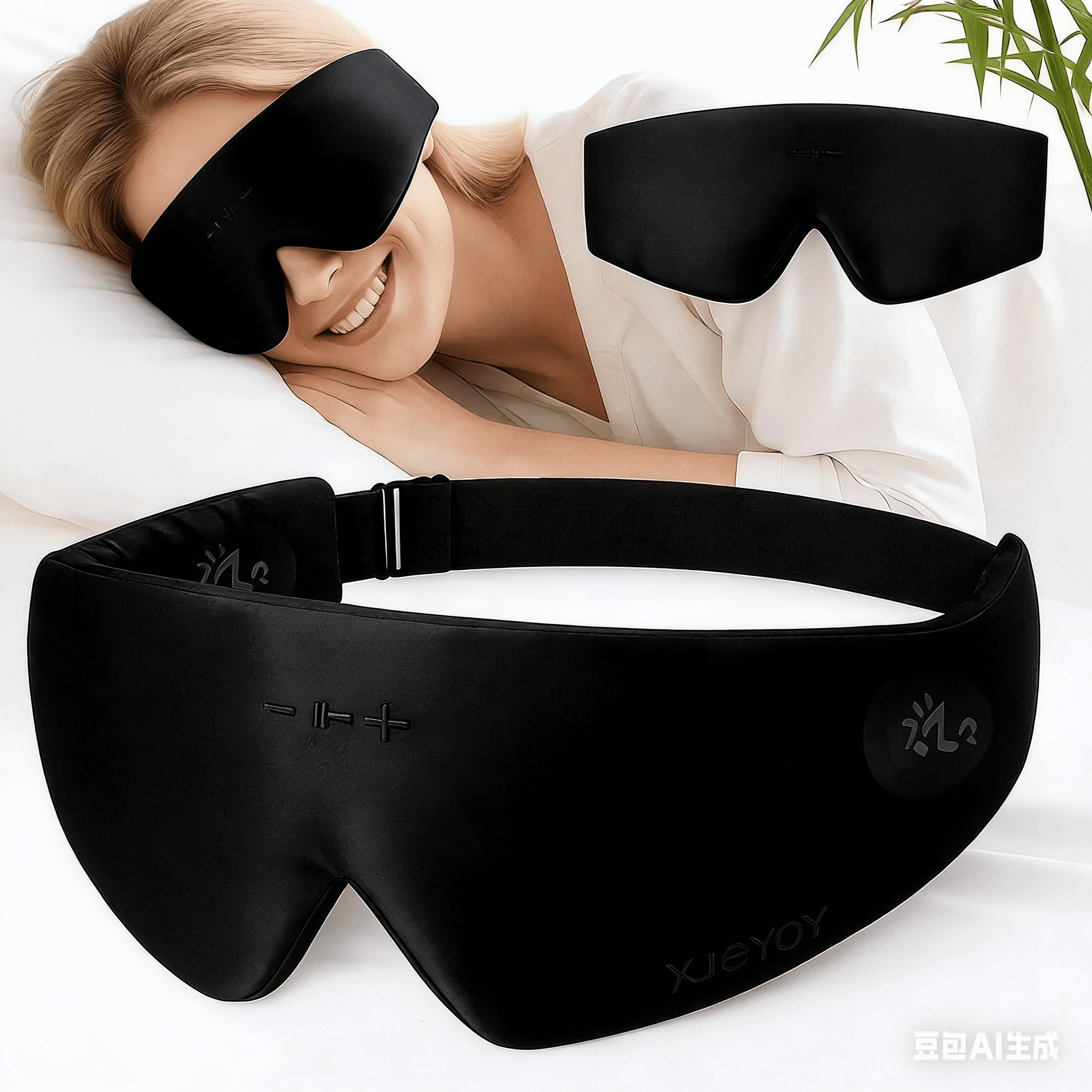 FACEMOON Bamboo Cotton Bluetooth 5.4 Sleep Headphones 3D Sleep Mask Breathable Design 15-Hour Battery Life
