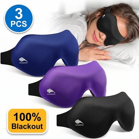 3 Pack Blackout Sleep Masks for Women and Men, 3D Contoured Eye Mask with No Eye Pressure, Lash-Friendly Adjustable Sleep Mask for Side Sleepers, Travel, Naps, Shift Work